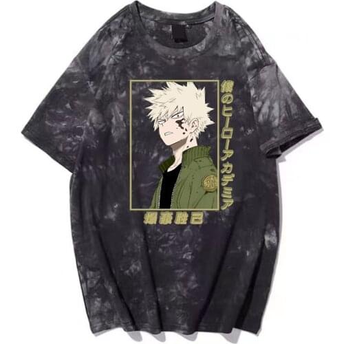 Hot Anime My Hero AcademiaT-Shirt Men Cotton T Shirt Bakugou Katsuki Print Clothes Tie Dye T-shirt Women Men Casual Tops Tees