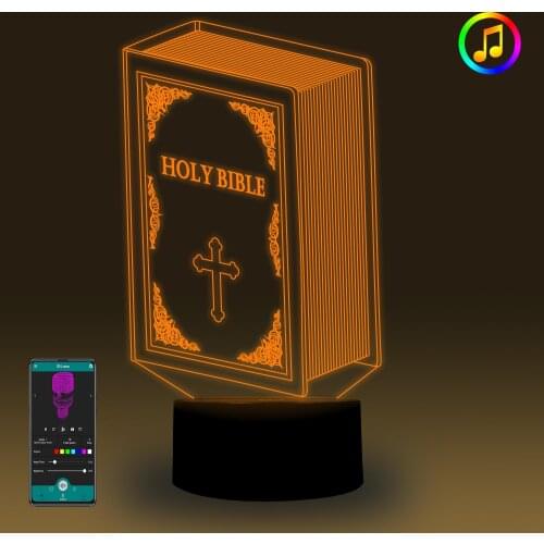 Holy Bible 3D Illusion Lamp Touch/Remote/Smart Night Light Sync with Music Room Decoration Novelty Birthday Gift