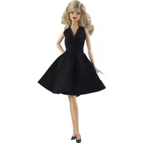 30cm Classic Black Sleeveless Princess Dress for Barbie Doll Clothes V Neck Outfits Gown Dancing Costume 1/6 BJD Accessories Toy