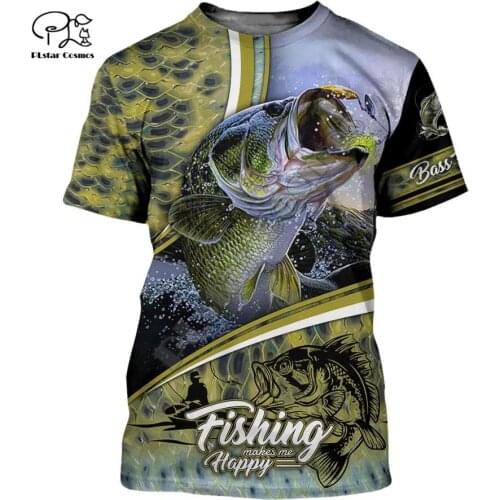 PLstar Cosmos Animal Bass Carp Fishing NewFashion Fisher 3DPrint Summer Mans Top T-shirts Short sleeves Unisex Streetwear A-2
