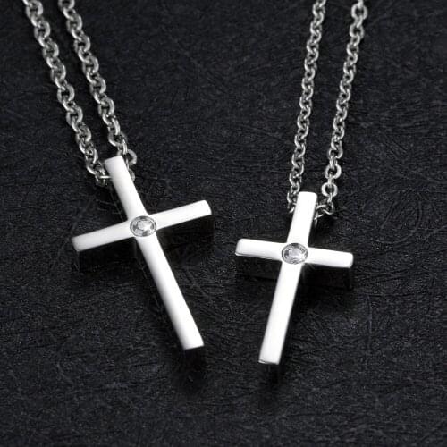 Fashion Jewelry Lover Boy girl Necklace for Men & Cross Pendants 316 Stainless Steel Chain inlay crystal