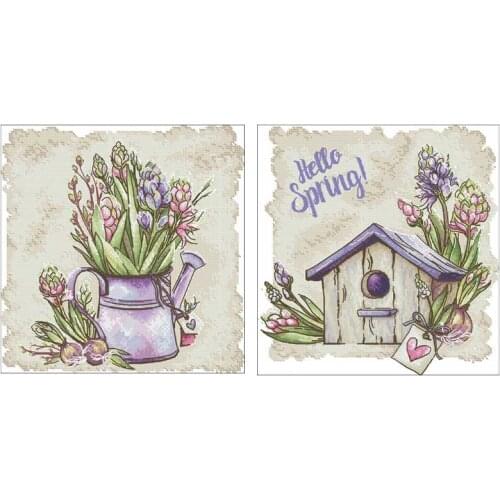 Spring flowers patterns counted 11CT 14CT 18CT Cross Stitch Set DIY Cross-stitch Kits Embroidery Needlework Home Decor