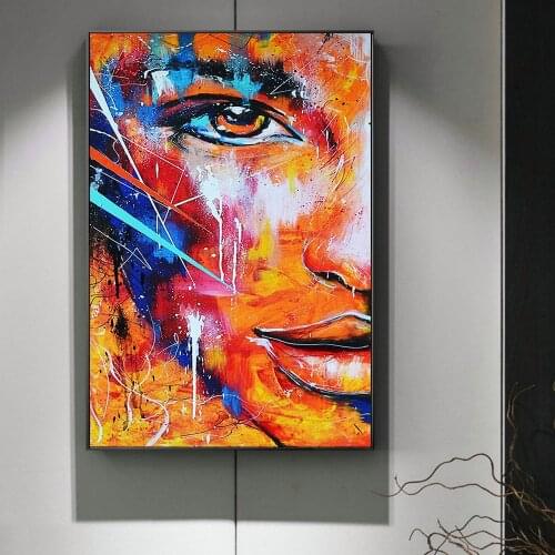 Fire Abstract Half Face Canvas Paintings Modern Graffiti Art Canvas Pictures For Living Room Wall Decoration Posters And Prints