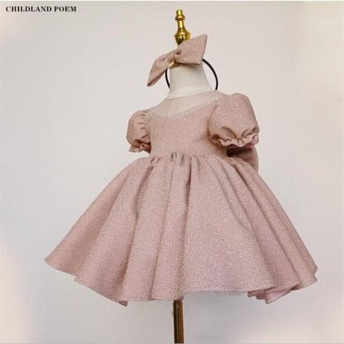 Girls Dress For Party And Wedding Sequins Bow 1st Birthday Party Baby Dress Princess Kids Dresses For Girl Toddler Ball Gown