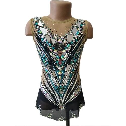 LIUHUO Ice Figure Skating Dress Girls Rhythmic Gymnastics Leotards Women Teens Spandex White Crystals Competition Wholesale