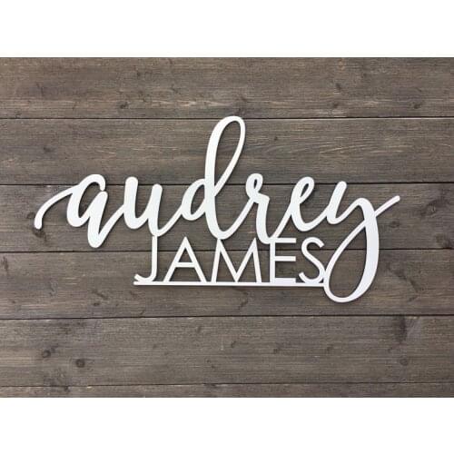 Custom Name Sign,Personalized Name Sign with 2 Names Connected V2 - Laser Cut Name Sign, Backdrop, Wooden Name Sign, Nursery Si