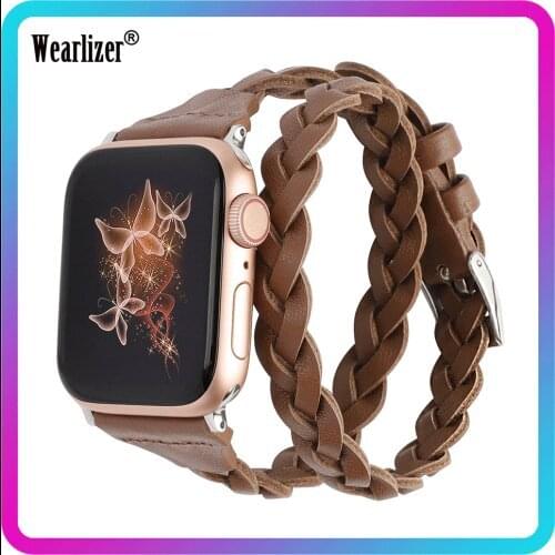 Wearlizer Watchband for Apple Watch 38mm 40mm 42mm 44mm Leather Strap for iWatch Series 6 5 4 3 2 1 For Apple Smartwatch Band