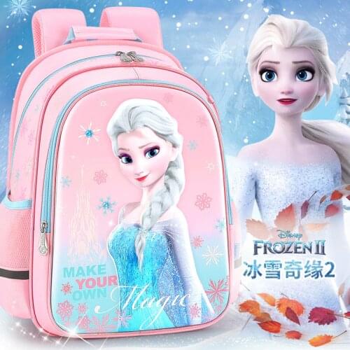 2021 New Disney Student Backpack Frozen Pattern Cartoon Adjustable Schoolbag Elementary School Children Blue Pink Purple Bags