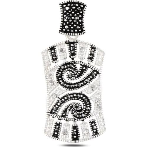Silver 925 Sterling Marcasite & Zircon Crystal Pendant