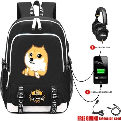 USB Charging Headphone jack Schoolbag Unisex Travel Bags Laptop Shoulders Bag student book backpack Cool cut Doge face backpack