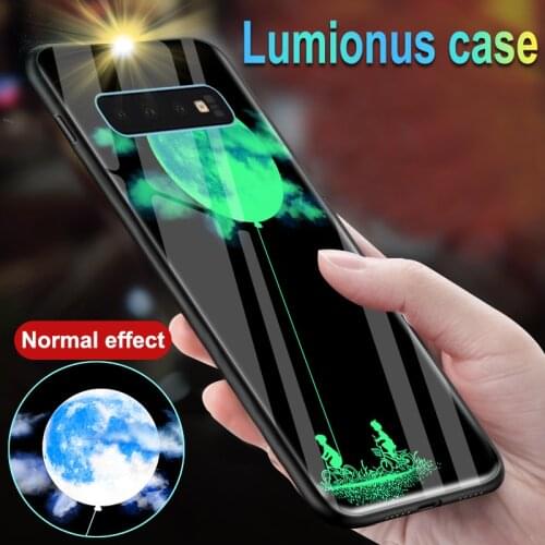 Luminous Glass Case For Samsung Galaxy S8 S9 S10 A7 A8 Plus 2018 Luxury Night Glowing Back Cover Case For Samsung Note 8 9