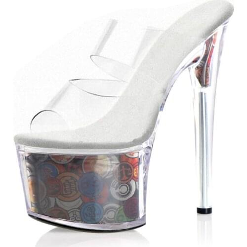 17CM Sexy Fetish Women Clear Full Dress Peep Toe Pole Dance Shoes Platform Slippers High Stripper Heels Nightclub Models Show