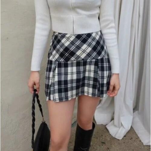 TVVOVVIN Women High Waist Plaid Pleated Mini Skirt Pleated Tennis Skirt In Black Check Hot Sexy Korean Women Skirts Z8OP