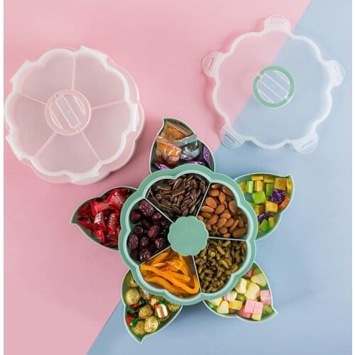 Petal-Shape Rotating Snack Box Table Candy Snacks Storage Tray Double Layers Household HFing