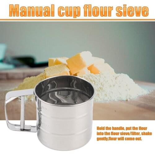 High Quality Stainless Steel Mesh Flour Sifter Mechanical Baking Icing Sugar Shaker Sieve Cup Shape Bakeware Baking Pastry Tools