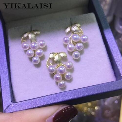 YIKALAISI 925 Sterling Silver Jewelry Grape Pearl Sets 2020 Fine Natural Pearl jewelry 3-4mm Sets For Women wholesale