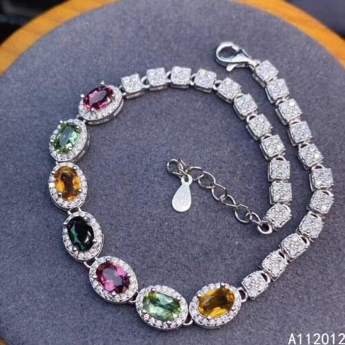 KJJEAXCMY fine jewelry S925 sterling silver inlaid natural tourmaline Girl new vintage hand Bracelet Support test Chinese style