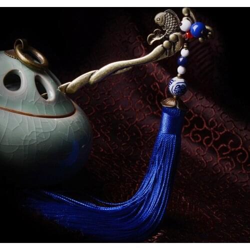 Hair Sticks Barrette Headwear Vertical Clip New Fish Shape Tiara Stone Tassel Old Copper DIY Beautiful Nation Retro Jewelry