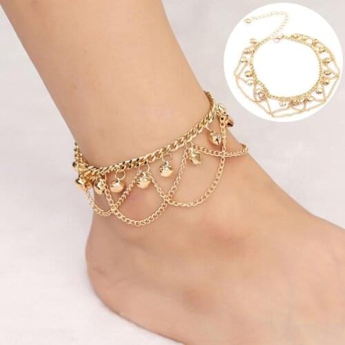 Women Fashion Drop Jingle Bell Charm Anklet Beach Foot Cross Chain Jewelry Gift