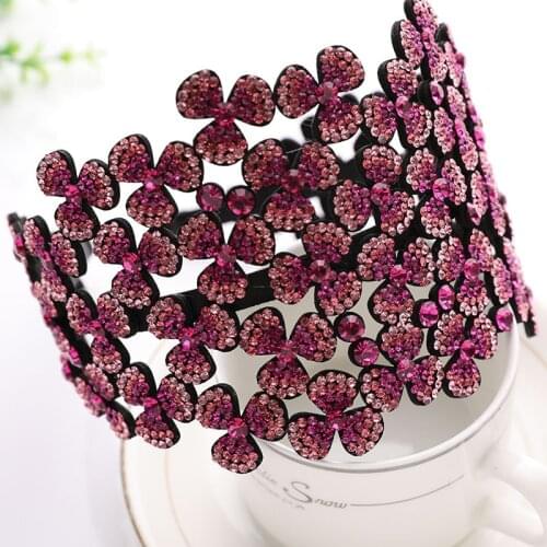 Retro Women Wide Version of Clover Luxury Czech Crystal Non-slip Border Girl Hairpin Ladies Wild Fancy Hair Accessories Headband