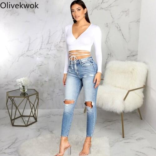 Olivekwok 2021 Woman Fashion Solid Pencil Pants Hollow Out Zipper Fly Straight Woman Jeans