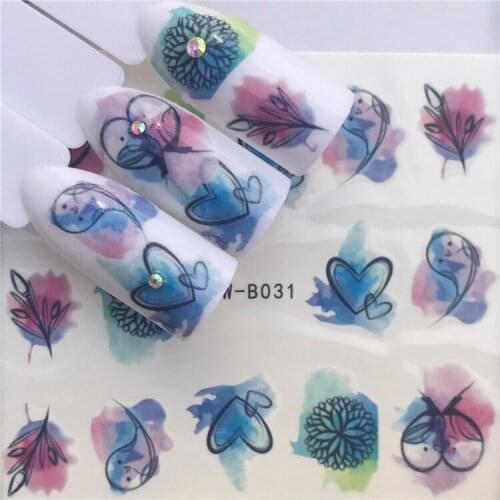 1 sheet DIY Nail Art Water Transfer Stickers Geometry Love Heart slider adhesive Watermark Decals Women Beauty Wedding Nails