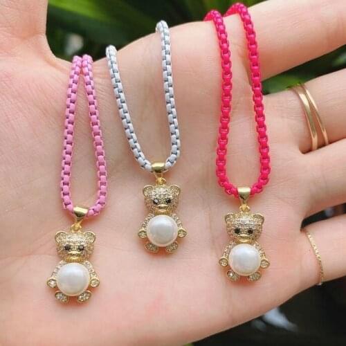 3Pcs New Fashion Gold Plating Micro Pave CZ Zircon Pearl Cute Charm Pendant Necklace