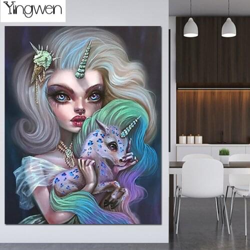 5D Full Square Round Diamond Painting Cartoon Unicorn Fantasy Elf Girl DIY Rhinestone Beads Pictur Crafts Embroidery Mosaic Gift