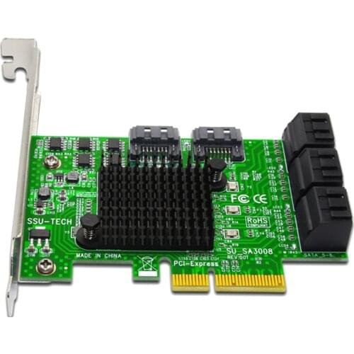 XT-XINTE 8-port SATA PCI-Express Riser Card Extender 6Gbps PCI-E to SATA3.0 Card Adapter for SSD IPFS BTC Miner Coin Chia Mining