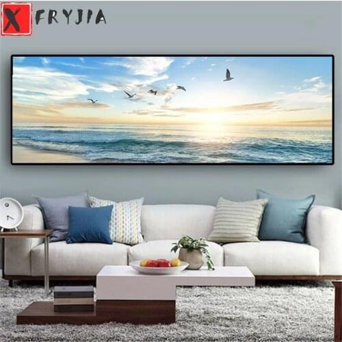 Diamond Painting Full Drill Square DIY Diamond Natural scenery, flying birds on sunset seascape Cross Stitch Mosaic Home Decor