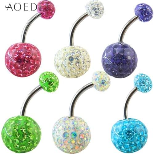 AOEDEJ 316 Stainless Steel Navel Rings For Women 6 Color Crystal Belly Button Ring Piercing Barbell Piercing Nombril Navel