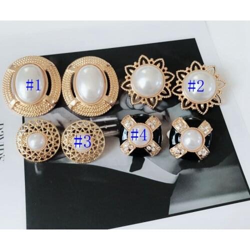 White Imitation Pearl Geometric Glaze Metal Rhinestone Clip-Earrings