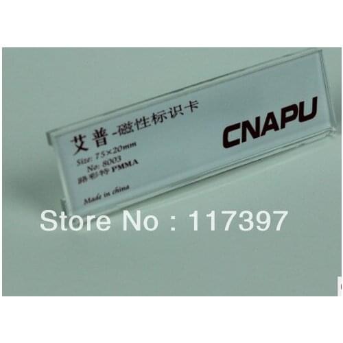 Free Shipping Wholesale 7.5*2 cm Acrylic Name tag with safe pin high qualty 20 pcs/lot