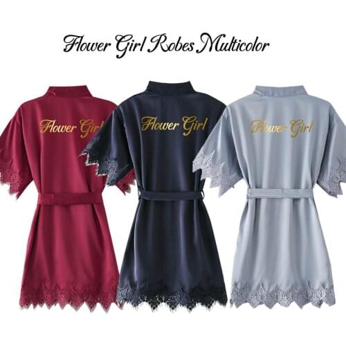 Kids Matt Satin Lace Robe Wedding Flower Girl Robes Bridesmaid Robes Bathrobe Children Robe Sleepwear flowergirl robe