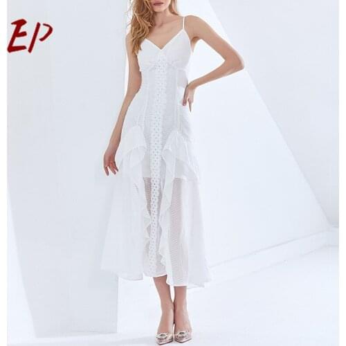 EP 2021 Summer New Sexy Sleeveless Loose White Dress Women Spaghetti Strap V-Neck Female Fashion Clothing