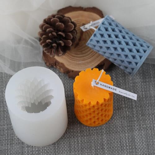 DIY Grid Shaped Cylindrical Silicone Mold Candle Making Home Decoration Resin Moulds for Crafts 3D Candle Making Supplies