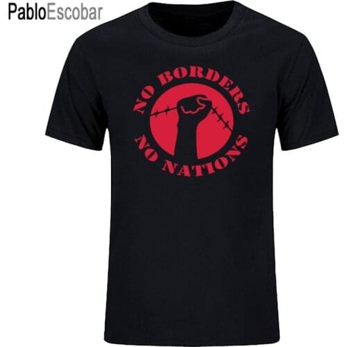 No Borders No Nations ANTIFA Antifascist Anarchy Anarchist T Shirt Loose Cotton Short sleeves T-Shirts For Men Cool T Shirts