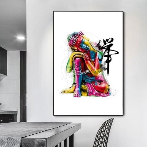 Art Graffiti Wall Canvas Buddha Art Picture Poster and Print Wall Art Colorful Buddha Statue Pictures for Living Room Home Decor
