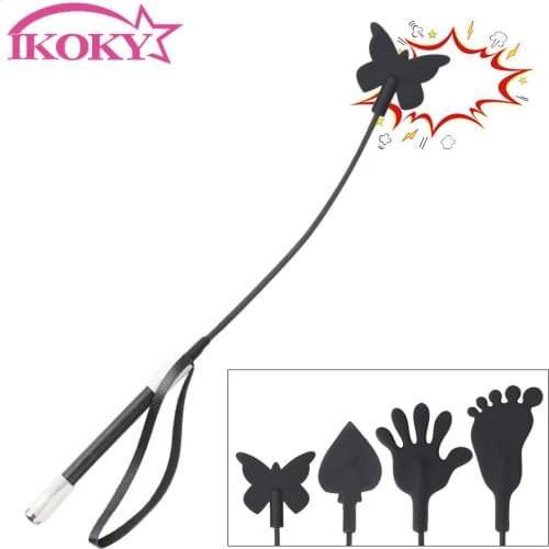 IKOKY SM Adult Games PU Leather Long Handle Long Whip Flirting Slave Sex Toys For Women Couple 55cm Spanking Paddle