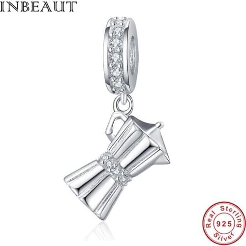 INBEAUT 100% Real 925 Sterling Silver Cute coffee fit Brand Bracelet Utensils Kettle Charms Watering Can Beads for DIY Jewelry