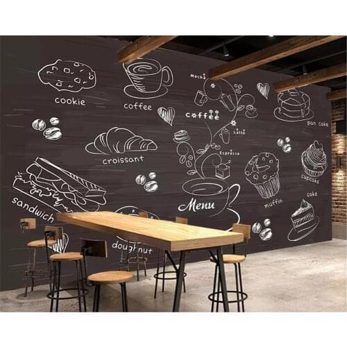 Beibehang Custom personality 3d wallpaper blackboard hand-painted cafe theme restaurant background wall decoration 3d wallpaper