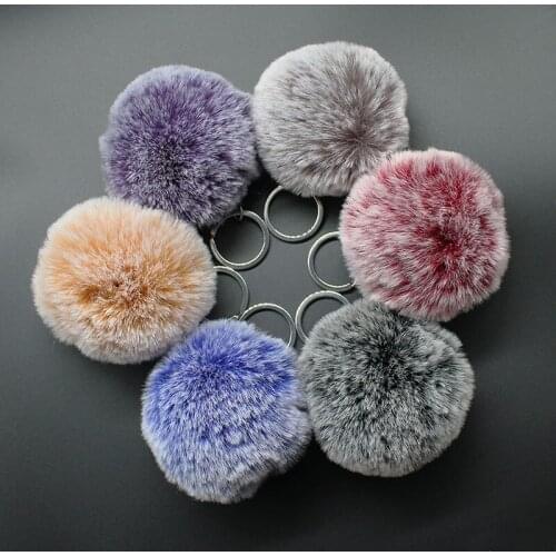 ISINYEE Fashion Snowflake Pom Pom SoftBall Keychain For Women Handbag Car Faux Rex Rabbit Fur Pompom Key Chains Silver Key ring