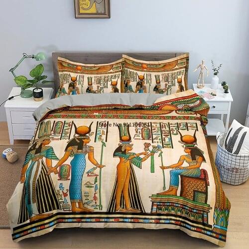 3D Egypt Quilt Cover Ancient Egyptian Script Duvet Cover Set for Kids Boys Pharaoh Pyramid Bedding Set Egypt Tribal Quilt Cover
