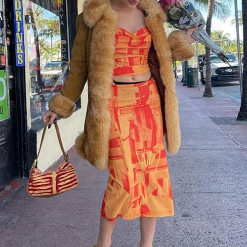 Harajuku Print Y2K Crop Cami and Straight Skirts Suits Women Summer Sexy Aesthetic Two Pieces of Sets Cute Clothes