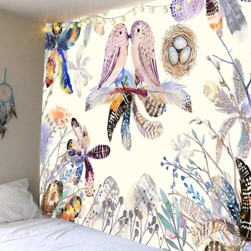 Beautiful Birds, Colorful Feathers, Twigs, Psychedelic Tapestry