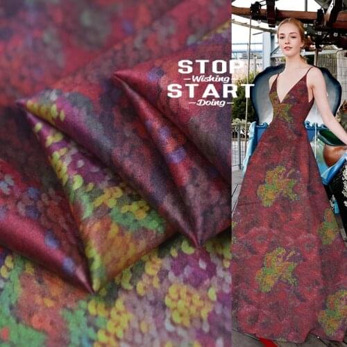 Red Floral Natural Silk Elastic Crepe Satin Fabrics By The Meter