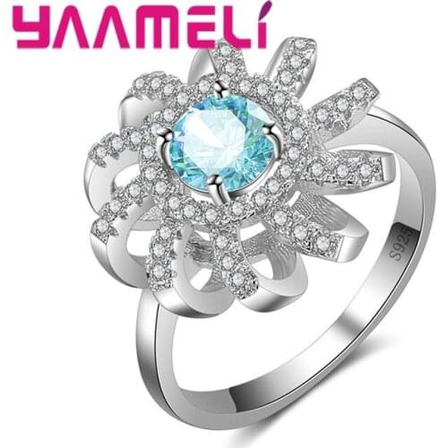 Sweet Romantic Style Multi-color Plant Series Cute Flower Shape Ring 925 Sterling Silver Birthday Surprise Gift