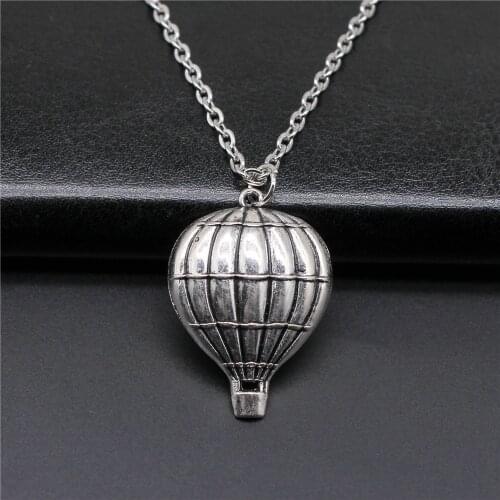 Fashion Antique Silver Color 23x32mm Hot Air Balloon Charms Pendant Necklace For Women Lady Girl Jewelry Gift