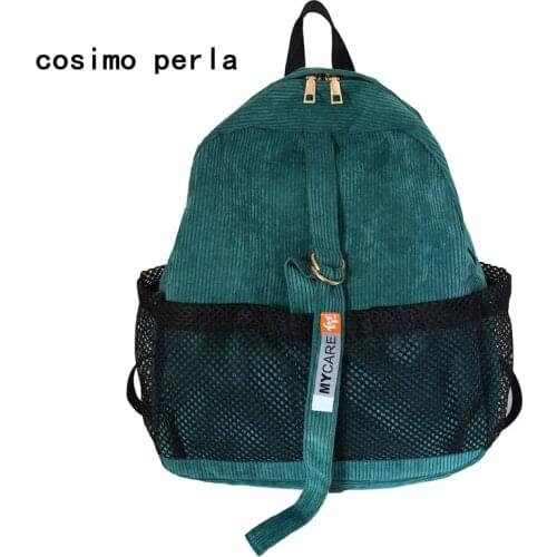 Fashion Women Corduroy Backpack Harajuku School Bag for Teenage Girl Net Bagpack Female Cute Red Green Bagpack College Mochila