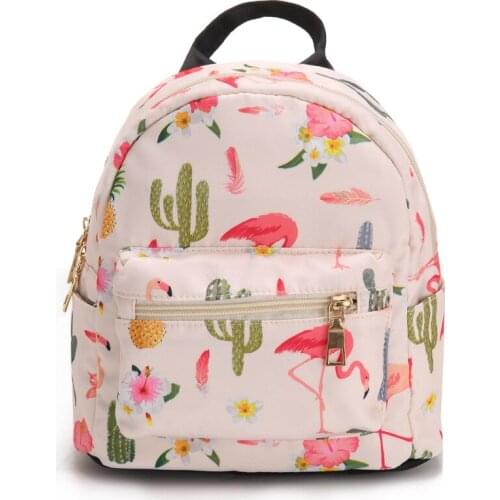Cartoon Unicorn Flamingo Cactus Printed Nylon Fashion Cute Student School Bags Small Casual Bag Women Shopping Travel Backpack